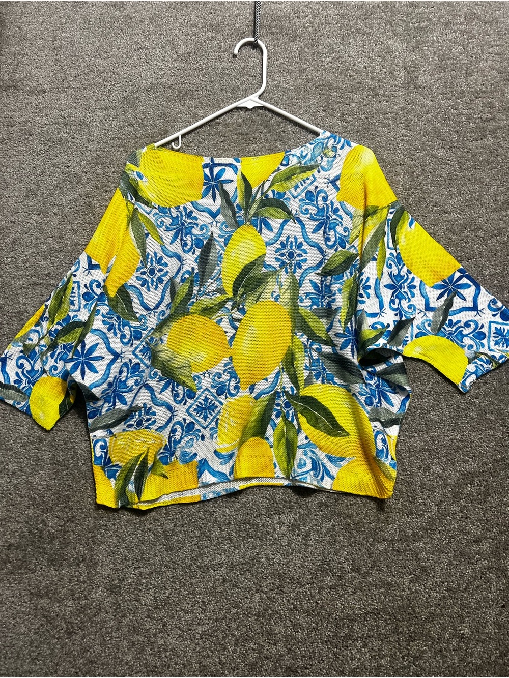 Yolly Italy Woman’s Dolman Batwing Sweater Lemon Yellow Blue Size Large